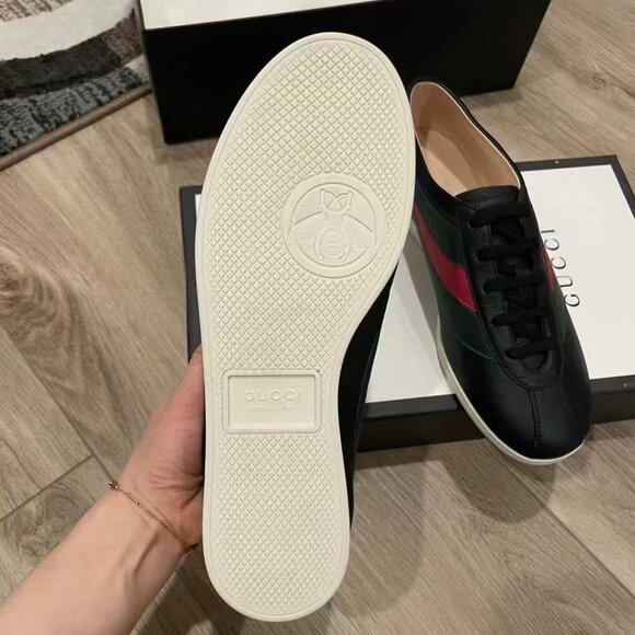 NIB Authentic Gucci  Calfskin Mens Web Falacer Sneakers Black - Picture 3 of 4